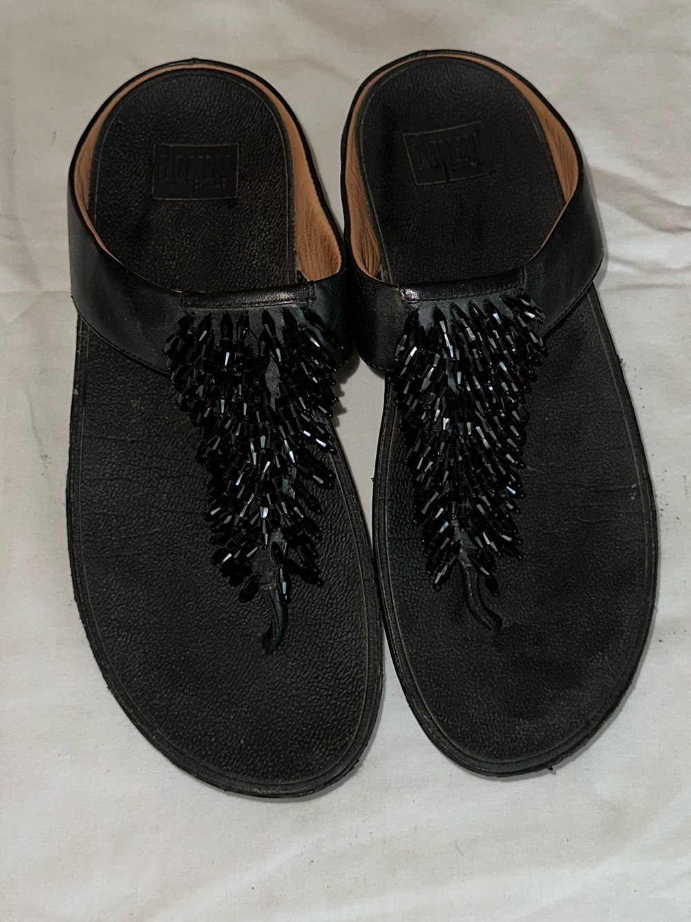 FitFlop Black Rumba Beaded Wedge Sandals 9 Casual Coastal Bling Leather